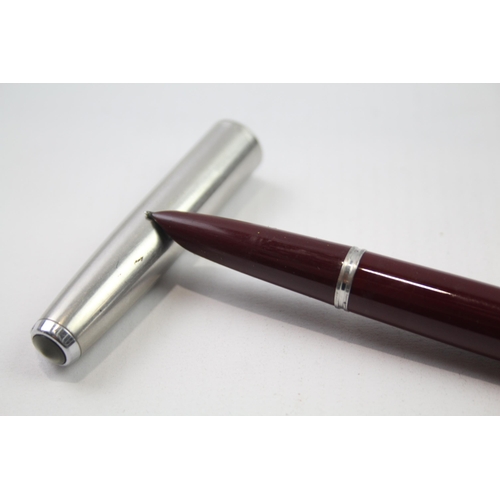 342 - Vintage PARKER 51 Burgundy Fountain Pen w/ Brushed Steel Cap Writing