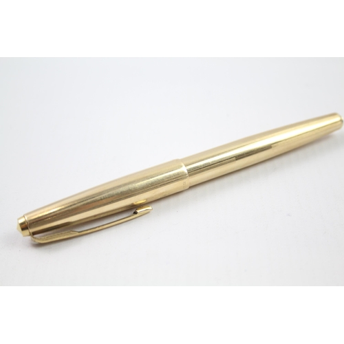 356 - Vintage PARKER 65 Rolled Gold Cased Fountain Pen w/ 14ct Gold Nib WRITING