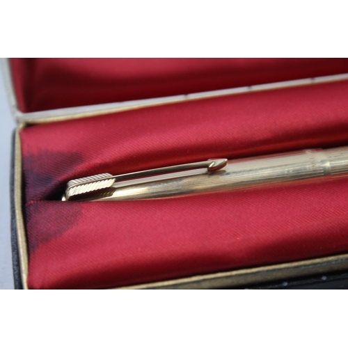 357 - Vintage PARKER 51 Rolled Gold Cased Fountain Pen w/ 14ct Gold Nib WRITING Boxed