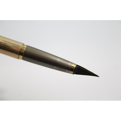 358 - Vintage PARKER 50 Falcon Gold Plate Fountain Pen w/ M Gold Plate Nib WRITING Box