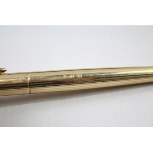 358 - Vintage PARKER 50 Falcon Gold Plate Fountain Pen w/ M Gold Plate Nib WRITING Box