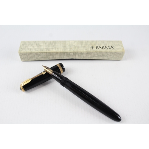 359 - Vintage PARKER Duofold Black Fountain Pen w/ 14ct Gold Nib WRITING Boxed