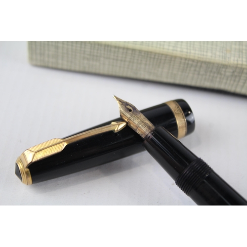 359 - Vintage PARKER Duofold Black Fountain Pen w/ 14ct Gold Nib WRITING Boxed