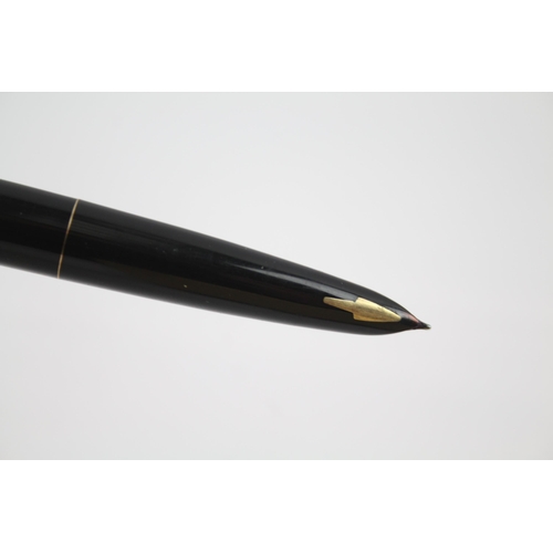 368 - Vintage PARKER 61 Black Fountain Pen w/ 14ct Gold Nib, Brushed Steel Cap WRITING