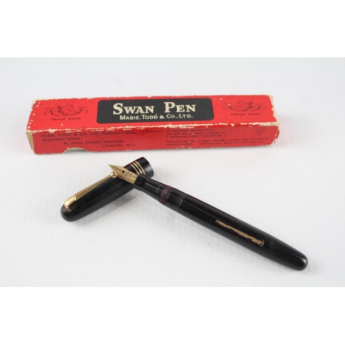 371 - Vintage MABIE TODD Swan Self Filler Black Fountain Pen w/ 14ct Gold Nib WRITING