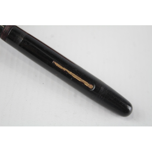 371 - Vintage MABIE TODD Swan Self Filler Black Fountain Pen w/ 14ct Gold Nib WRITING