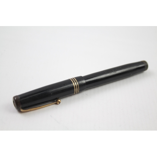 372 - Vintage MABIE TODD Swan Leverless Black Fountain Pen w/ 14ct Gold Nib WRITING