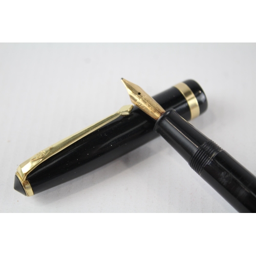 375 - Vintage CONWAY STEWART 85L Black Fountain Pen w/ 14ct Gold Nib WRITING Boxed