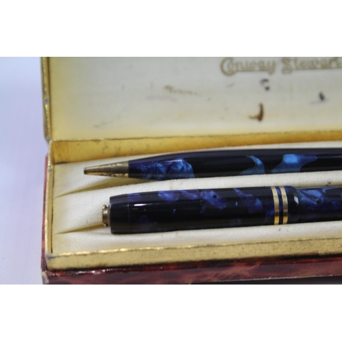 Vintage CONWAY STEWART No.728 Dandy Navy Fountain Pen w/ Pencil