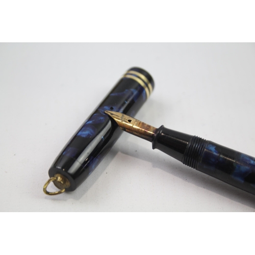 376 - Vintage CONWAY STEWART No.728 Dandy Navy Fountain Pen w/ Pencil, Original Box