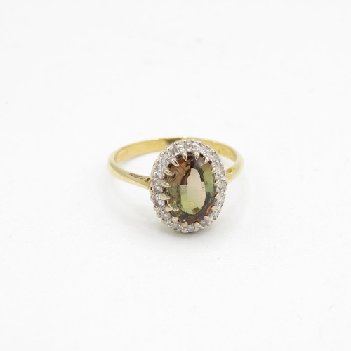 385 - 18ct Gold andalusite and diamond ring size M (3.2g)