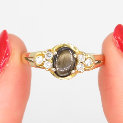 388 - 14ct Gold labradorite and diamond ring size P (3.1g)