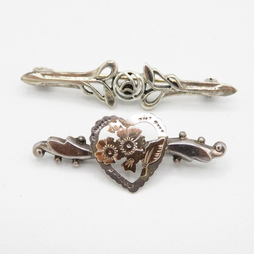 395 - 2x Silver brooch both with hallmarks