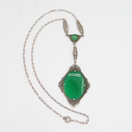 397 - Art Deco Pendant Diopside and Silver 16