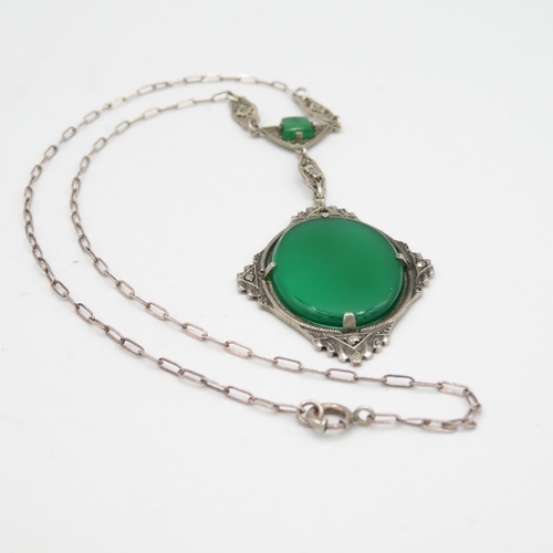 397 - Art Deco Pendant Diopside and Silver 16