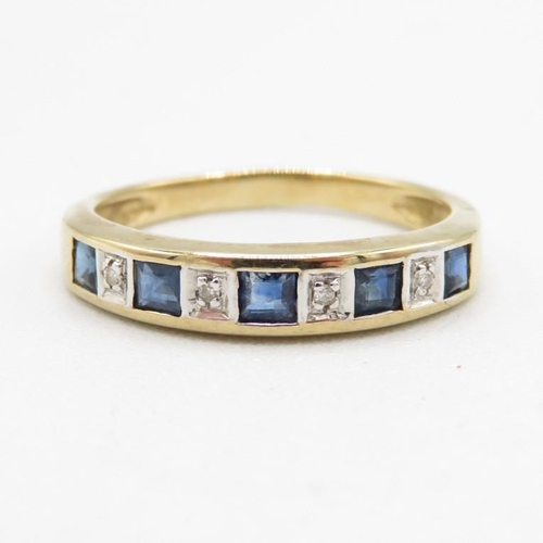 118 - 9ct gold sapphire & diamond half eternity (1.8g) Size  L 1/2