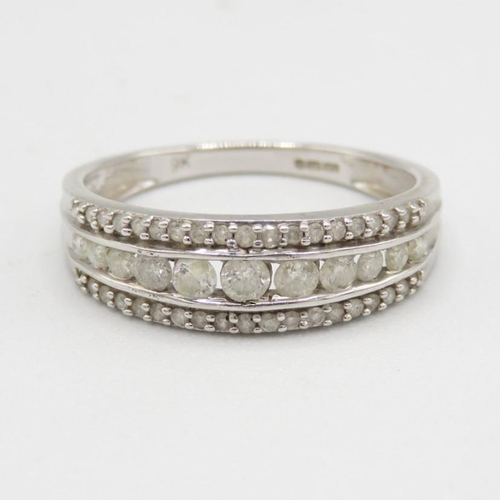 128 - 9ct gold diamond three row half eternity ring (2g) Size  N 1/2