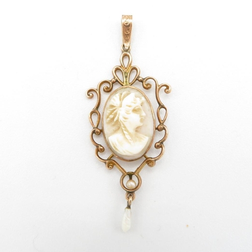 140 - 10ct gold vintage shell cameo pendant (2.1g)