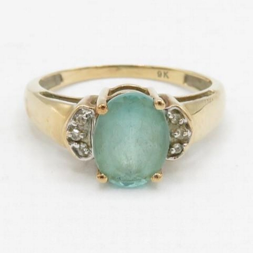 141 - 9ct gold apatite & diamond ring (2.8g) Size  P 1/2