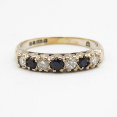 155 - 9ct gold vintage sapphire & diamond half eternity ring (1.6g) Size  L 1/2