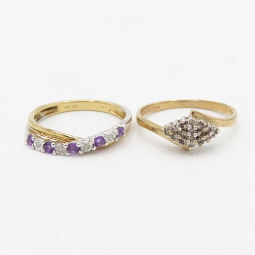 81 - 2x 9ct gold amethyst & diamond rings (3.3g) Size  K + L