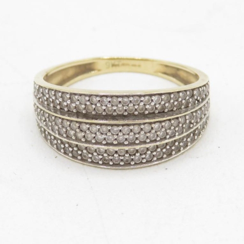 87 - 9ct gold three row CZ half eternity ring (2.3g) Size  L