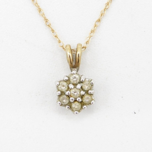 89 - 9ct gold diamond cluster pendant & 14ct gold chain (2.2g)