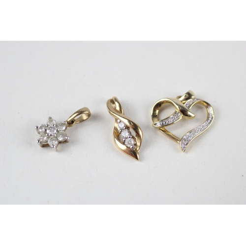 3x 9ct gold diamond pendants (1.9g)