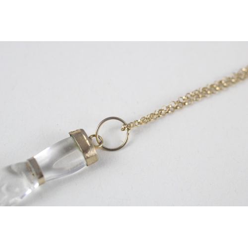 1 - 9ct gold carved rock crystal pendant & chain (3.6g)