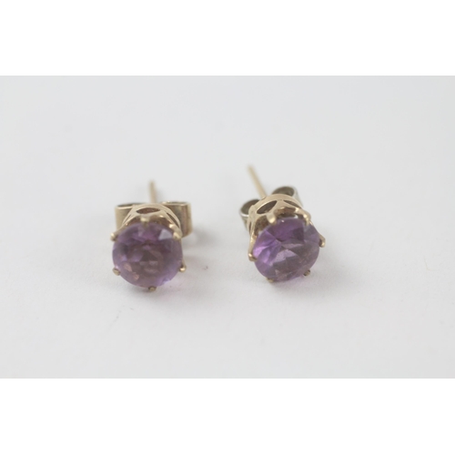 110 - 2x 9ct gold amethyst & diamond earrings (3.7g)