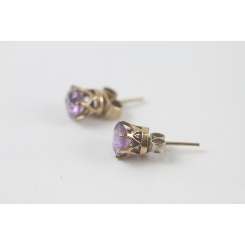 110 - 2x 9ct gold amethyst & diamond earrings (3.7g)