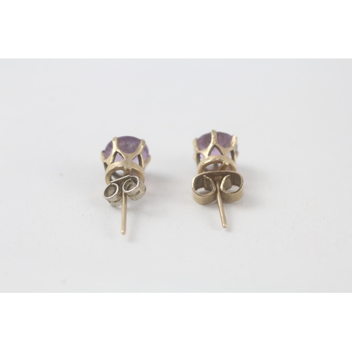 110 - 2x 9ct gold amethyst & diamond earrings (3.7g)