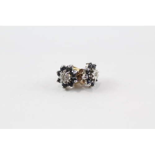 116 - 2x 9ct gold sapphire & diamond cluster stud earrings (2.5g)