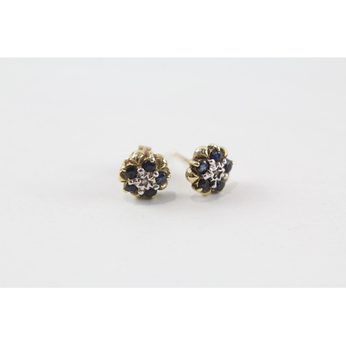 116 - 2x 9ct gold sapphire & diamond cluster stud earrings (2.5g)