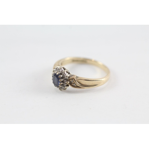 125 - 9ct gold vintage sapphire & diamond cluster ring (2.9g) Size  N