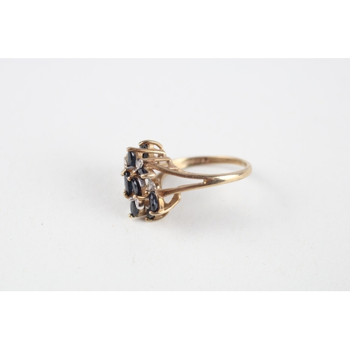 132 - 9ct gold sapphire & diamond cluster ring (3.1g) Size  L + P