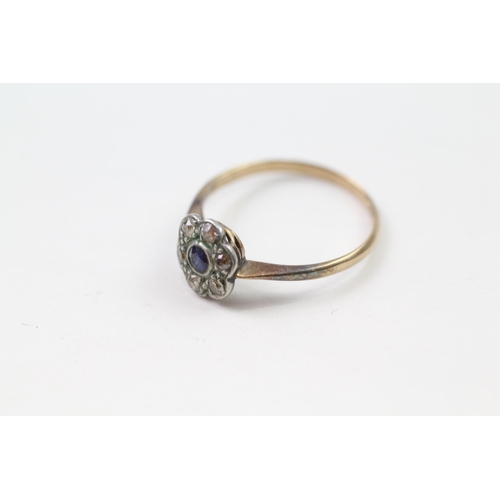 172 - 7ct gold sapphire & rose cut diamond cluster ring (1.4g) Size  P