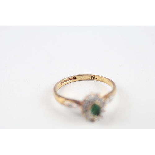 177 - 9ct gold emerald & diamond cluster ring (1.4g) Size  I