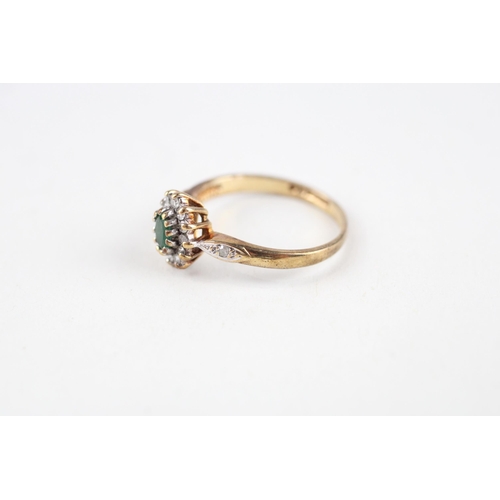 177 - 9ct gold emerald & diamond cluster ring (1.4g) Size  I