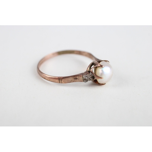 181 - 9ct gold arts & crafts pearl ring (2g) Size  S