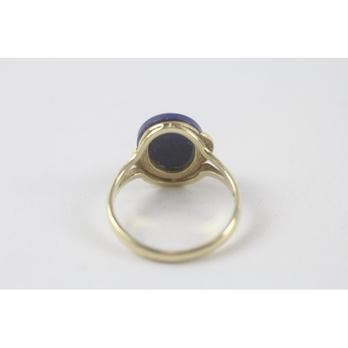 200 - 9ct gold diamond, lapis & pearl dress ring (3.6g) Size  O