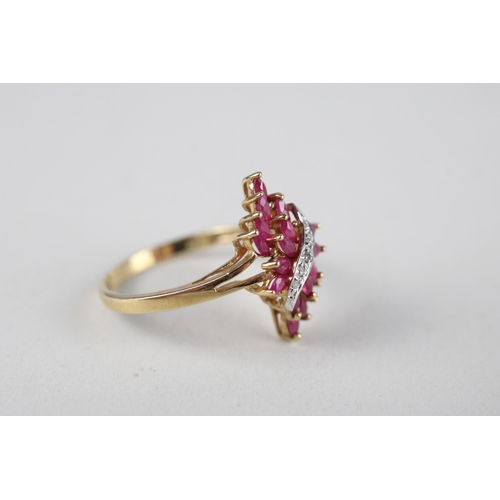 82 - 9ct gold synthetic ruby & diamond cluster ring (2.2g) Size  P