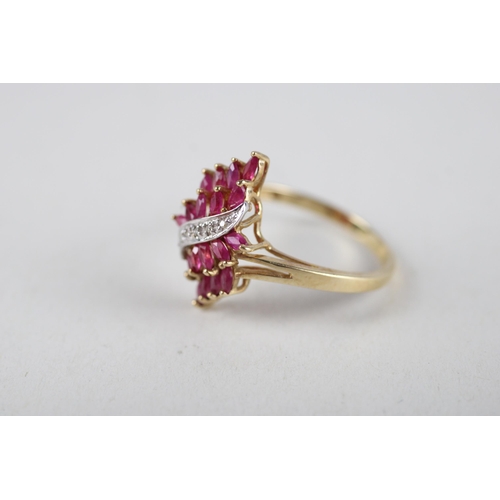 82 - 9ct gold synthetic ruby & diamond cluster ring (2.2g) Size  P