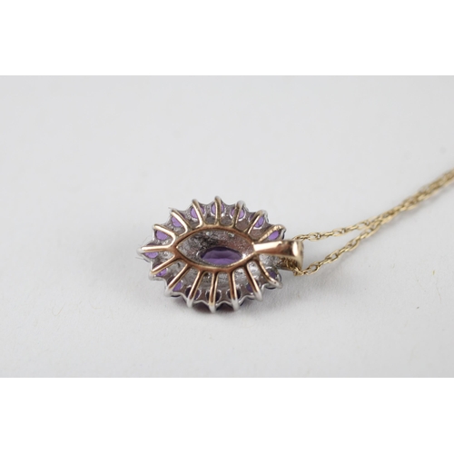 83 - 9ct gold diamond & amethyst cluster pendant (1.7g)