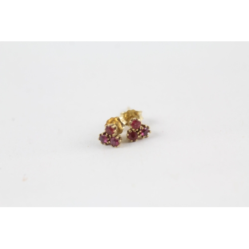 90 - 3 x 9ct gold diamond, sapphire & ruby stud earrings (3g)