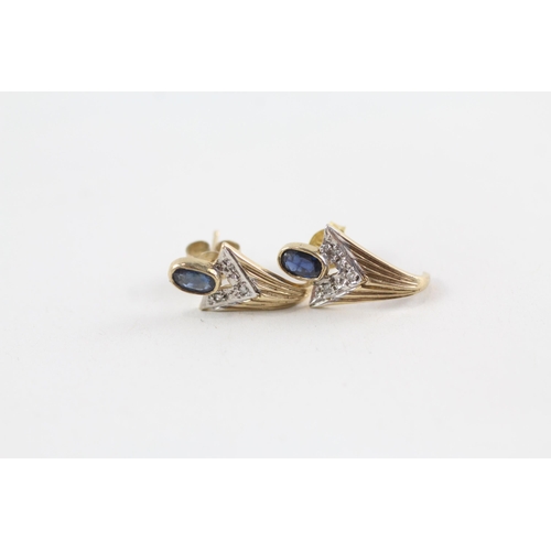 90 - 3 x 9ct gold diamond, sapphire & ruby stud earrings (3g)