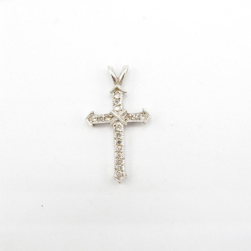 96 - 2 x 9ct white & yellow gold diamond & topaz cross pendants (2.4g)