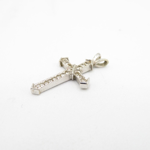 96 - 2 x 9ct white & yellow gold diamond & topaz cross pendants (2.4g)