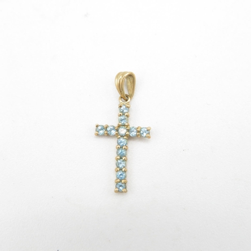 96 - 2 x 9ct white & yellow gold diamond & topaz cross pendants (2.4g)