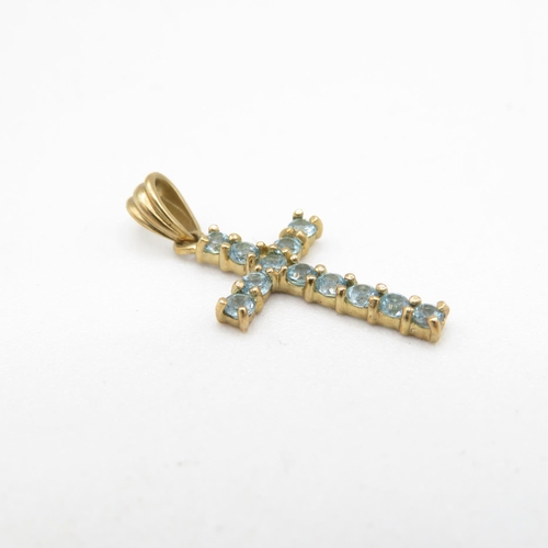 96 - 2 x 9ct white & yellow gold diamond & topaz cross pendants (2.4g)